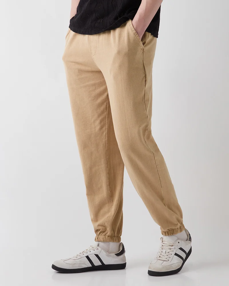 بيواكوف Men's Ginger Root Brown Oversized Acid Wash Warm Joggers